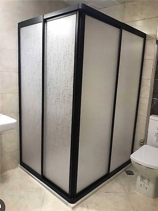 80cm x 95cm Siyah Profil Köşeden Girişli Mika Duşakabin