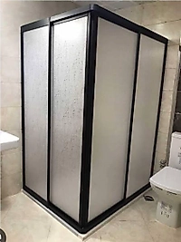 120cm x 125cm Siyah Profil Köşeden Girişli Mika Duşakabin